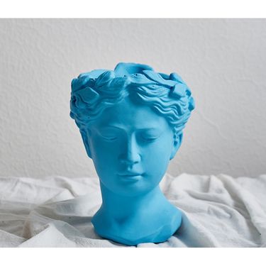 Creative Human Face European Art Vase Cement Head Flower Pot Venus Greek Goddess Statue Ornament_voghion.com