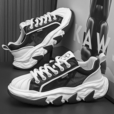 Men S Shoes New Summer Breathable Mesh Shell Head Heightened Sneakers Men S All Match Thick Soled Casual White Shoes_voghion.com