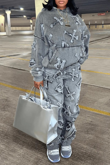 Style printed pocket long-sleeved sweatshirt 2-piece set, trousers suit for women_voghion.com