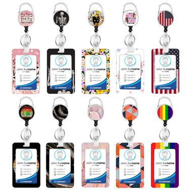 Education Office Supplies Round Glue Stamping Marble Pattern Easy To Pull Buckle Easy To Pull Rainbow Polyester Lanyard Pvc Floral Card Holder_voghion.com