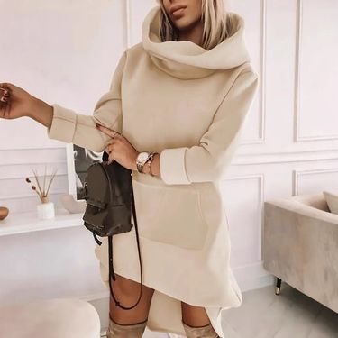 Women's Casual Hooded Fleece Sweatshirt Long Sleeve High Neck Pullover Winter Warm Loungewear Tops_ecoleips.com