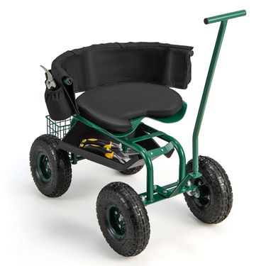 Rolling Garden Cart with Height Adjustable Swivel Seat and Storage Basket_voghion.com