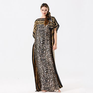 Heavy Leopard Print Silk High-end Women's Cross-border Middle East Shawl Set Robe + Long Scarf_voghion.com