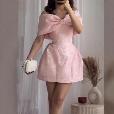 One Shoulder Bow Sexy Backless Dress For Women Ins Temperament Dress Short Skirt_voghion.com