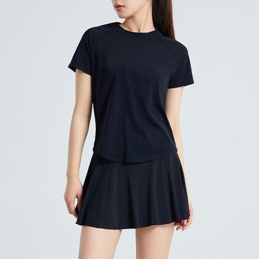 LazyZoom Yoga Clothes For Women Summer 2025 New Quick-Dry Pilates Training Running Sports Short Sleeve Top Fitness Skirt Set_voghion.com