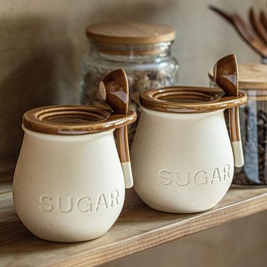 Retro Ceramic Seasoning Jar With Cover Spoon Seasoning Salt Jar Lard Jar_voghion.com