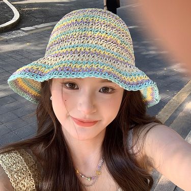 New Arrivals Straw Fisherman Female Summer ins Breathable Face Small Bucket Large Brim Shade Sun Protection Seaside Grass Hat_voghion.com
