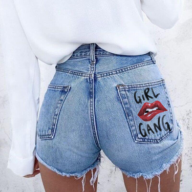 women's slim fit printed raw edge creative jeans _voghion.com