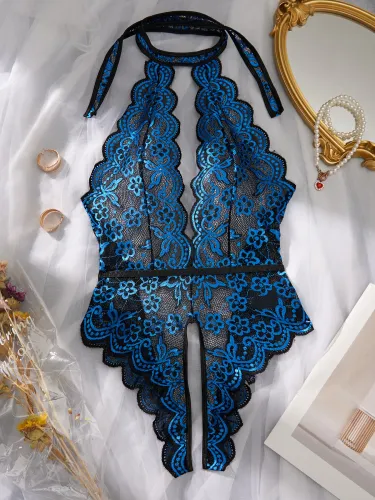 Blue Transparent Underwear For Women, Super Hot Erotic Underwear, Sex Pajamas With Cutouts And Open Back, Lace Body,_voghion.com