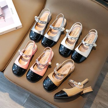 Fashionable Pearl Colored Children's High Thick Heels, Girls' Small Leather Shoes, Shallow Mouth, 2023 Summer New_voghion.com