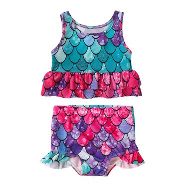 Mother & Kids Cross-border children's swimwear summer new fish scale print swimming trunks suit foreign trade girls sleeveless split swimsuit_voghion.com