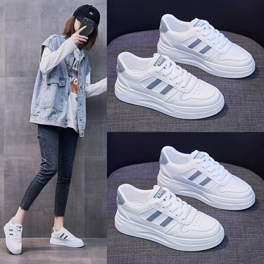 Women's White Sneakers - Breathable Casual Shoes For Girls, Fashionable Lace-Up Canvas Shoes For Autumn_voghion.com