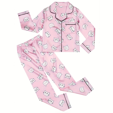 Cartoon Children's Pajamas Autumn And Winter Long Sleeve Cardigan Set Imitation Silk Color Ding Cute Girl Home Wear_voghion.com