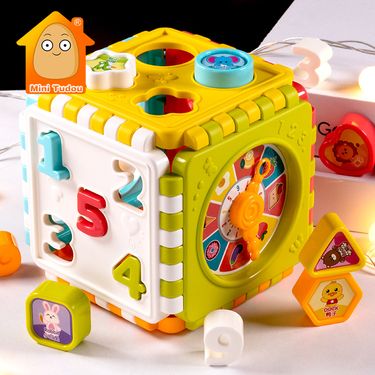 Montessori Game Baby Activity Cube Shape Match Sorter Box Color Number Clock Math Kit Educational Interactive Toys For Kids Gift_voghion.com
