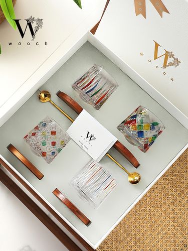 WOOCH Object Collection Colorful Painting Rotating Glass Gift Box with Wedding Gift Companion Hand Gift Water Cup_voghion.com