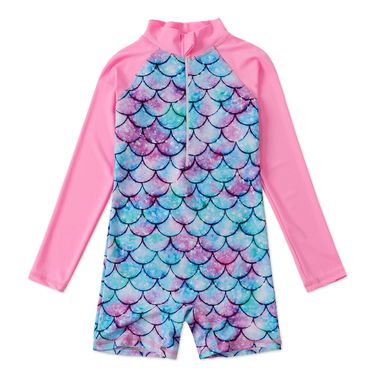 Mother & Kids Foreign trade children's swimsuit girls mermaid long-sleeved one-piece swimsuit children's fish scale print sunscreen surfing suit_voghion.com