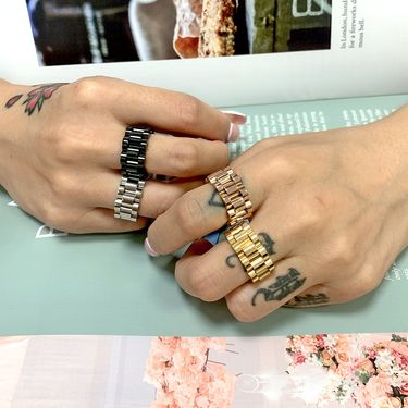 Titanium Steel Chain Ring Retro Fashion Fashionable Index Finger Ring Hip Hop Disco Watchband Ring Men And Women_voghion.com
