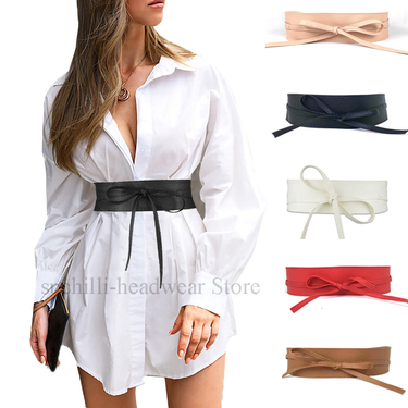 Women Belt For Dress Leather Bowknot Wide Belts Simple Wrap Waistband Coat Corset Designer Brand Cummerbunds Waistbelt_voghion.com