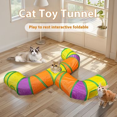 Long Three Way Rainbow Tunnel Foldable Faucet Rolling Earthworm Pet Channel Teasing Cat Toy_voghion.com