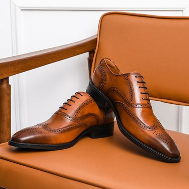 Summer Blok Business Dress Leather Men's Pointed Korean Edition British Casual Black Wedding Shoes_voghion.com