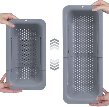 Expandable Sink Colander Strainer Basket Wash Drain Dry Dishes Veggies Pasta Kitchen Utensil Drainer Tool Home Essential Gray_voghion.com