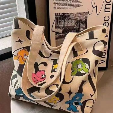 Women's Bags Student Canvas Bag Large Capacity Tote Commuter New Style Bag Versatile Printing Mommy Casual Hand Held Shoulder Shopping Bag_voghion.com