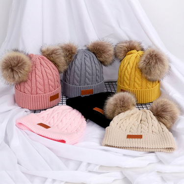 Cute Double Wool Pompom Baby Hat Children Cap Warm Autumn Winter Hats For Kids Boys Girls Knitted Warmer Beanie Caps_voghion.com