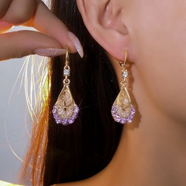 2026 Diamond-Studded Mesh Droplet Pendant Stud Earrings Retro-Chic Versatile Earrings Luxury-Inspired Sophisticated Jewellery Women's Fine Jewellery_voghion.com