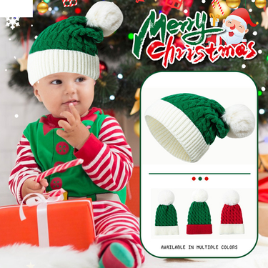 Christmas hat Children's Christmas hat Autumn and winter warm cute Christmas knitted woolen hat_voghion.com