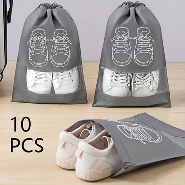 10 Grey Travel Shoe Bags - Lightweight And Transparent With Drawstring Closure - Perfect For Organizing Your Shoes._voghion.com