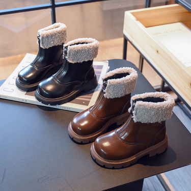 Girls' Martin 2023 Winter New Children's Fleece-Lined Warm Cotton Stylish Soft Sole Princess Boots For Girls_voghion.com