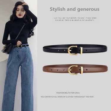 Internet Celebrity Women's Fashion Simple Versatile Genuine Leather Pin Buckle Women Korean Version Student Decorative_voghion.com
