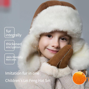 Women's Hats,Scarves & Gloves Sets Winter Children's Lei Feng Hat Gloves Two Piece Set Plush Thick Windproof Earmuffs Warm Cycling Ski Hat_voghion.com