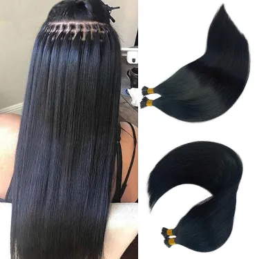 Straight I Tip Hair Extensions Human Hair 50s/100s Set Natural Hair_voghion.com