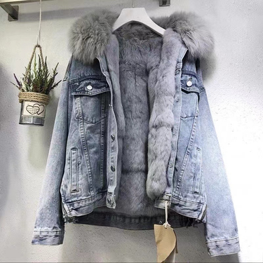 Women's Clothing Short Cotton Jacket Winter New Style Plus Velvet Cotton Jacket Loose Denim Fur Collar Thickened Jacket Women_voghion.com