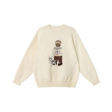 Little Bear Jacquard Knitted Top for Autumn and Wint, Lazy, Loose, Concealed, Skinny, Casual Round Neck Couple's_voghion.com