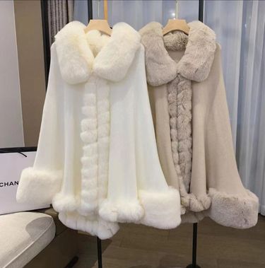 Fur collar cape cape hooded cardigan plus-size coat_voghion.com