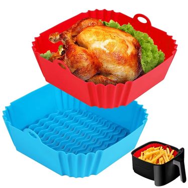 Silicone Air Fryer Pot Tray Food Safe Reusable Square BBQ Barbecue Pad Plate Airfryer Oven Baking Mold Basket Pan For Kitchen_voghion.com