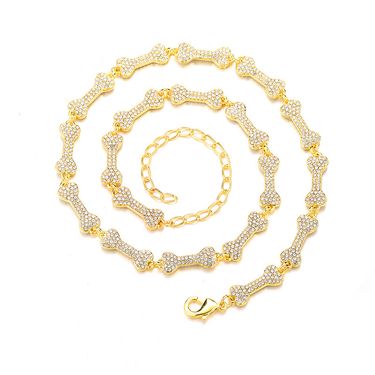 Hip hop punk exaggerated jewelry full of diamonds, three-dimensional bones, Cuban chain, trendy and versatile fashion_voghion.com