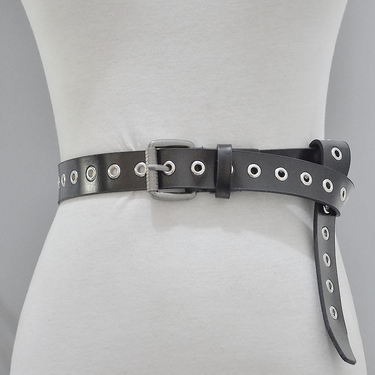 New Women's Cowhide Fashionable and Versaile Slim Wais Leading Layer Leaher wih Punched Needle Buon Decoraion_voghion.com