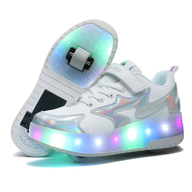 Children's runaway shoes Girls' automatic pulley sneakers Boys' children's mother and child with wheels sneakers Adult double-wheel deformation skates_voghion.com