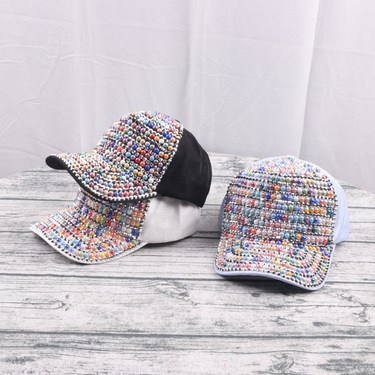 Women's Half Round Pearl Set Baseball Fashionable Feng Shui Diamond Duck Tongue Outdoor Sunshade and Sunscreen Hat Tide_voghion.com