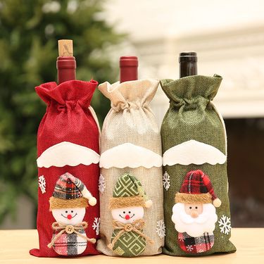 Christmas wine bottle cover wine bag linen Christmas new Champagne wine bottle cover red wine bottle bag dining table dress products_voghion.com