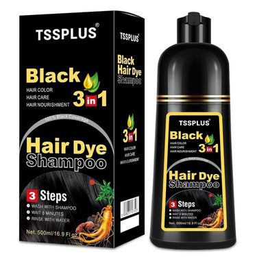 TSSPLUS Black 500ml – Organic Natural Hair Dyeing Shampoo, suitable for men and women, instant gray hair cover, plant_voghion.com