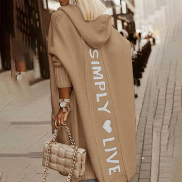 New sweater long cardigan lapel hooded long letter wool loose knitted coat_voghion.com