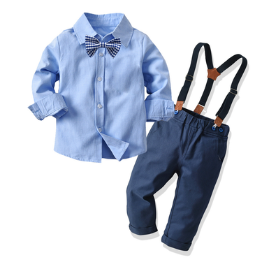 Mother & Kids Children's Suit Spring And Autumn Long-sleeved Shirt, Suspenders, Long Trousers, Bow Suit Banquet Formal Four-piece Set_voghion.com