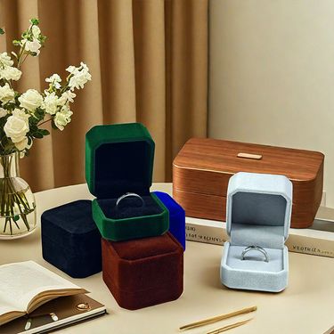 Wedding Ring Box Flannel Wedding Proposal Diamond Ring Box Jewelry Box Stud Earring Box Packaging Gift Box Birthday Valentine's Day Anniversary Gift_voghion.com