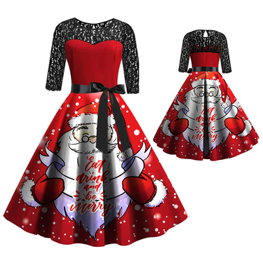 Christmas Women's clothing autumn and winter women's Santa Claus big swing digital print dress for women_voghion.com