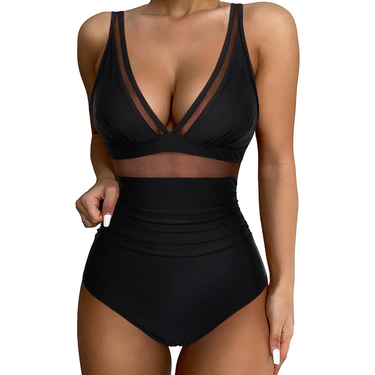 One-piece Mesh Spliced Swimsuit Female Sexy Tight High Waist Swimwear Backless Bikini_viptrois.com