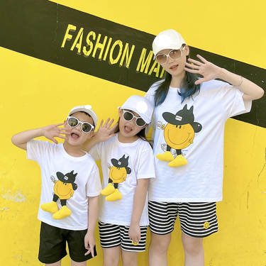 Mother & Kids Parent-child clothing 2024 summer new fashion cartoon print short-sleeved T-shirt children's baby crawling clothes jumpsuit summer_viptrois.com